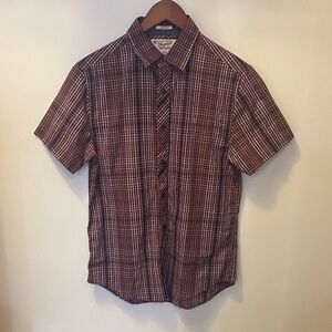 Original Penguin Men's Short-Sleeve Plaid Button-Down Shirt - Burgundy & White